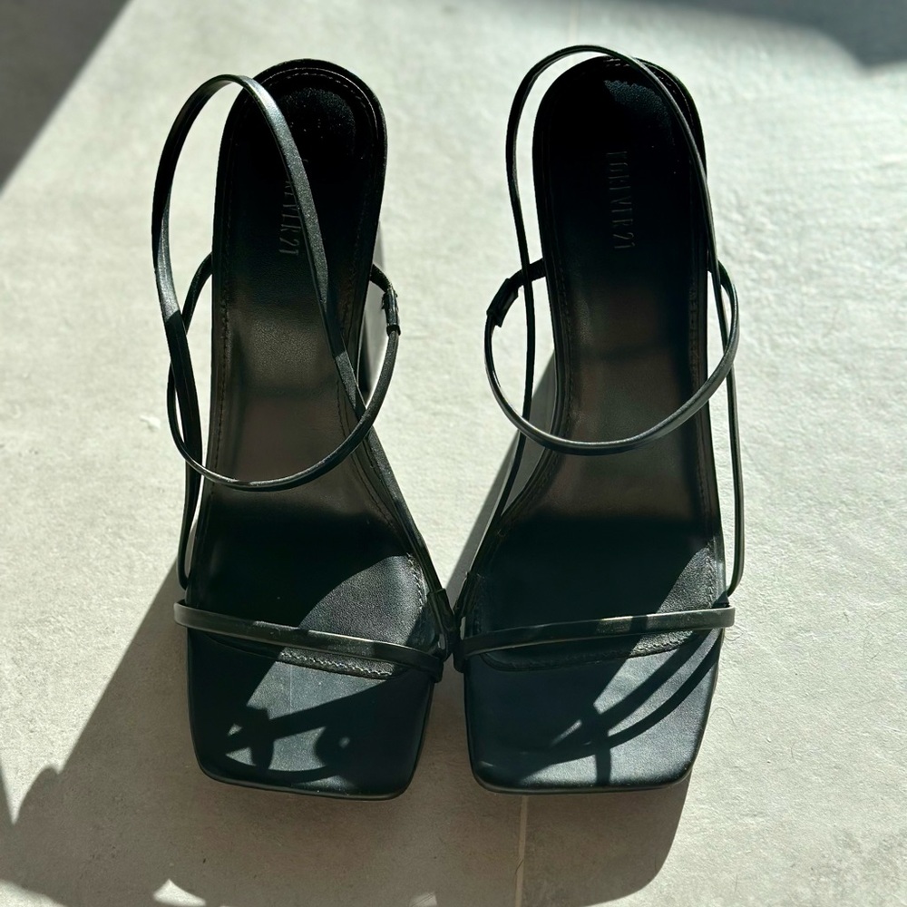 Black Squared Toe Strappy Heel (never worn)